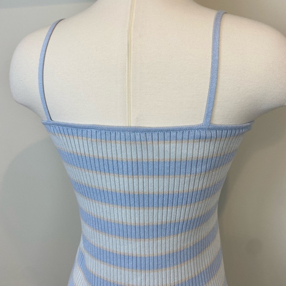 Zara Midi Pastel Striped Ribbed Knit Dress Blue White Beige Spaghetti Strap Sz L - Picture 9 of 16